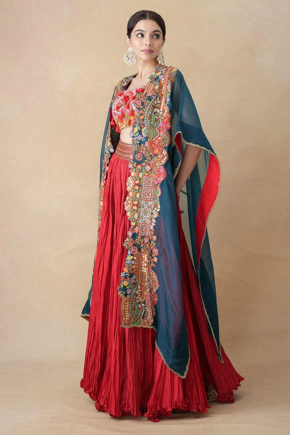 Debyani Red Floral Multi-Thread Embroidered Lehenga Set 4 Debyani Red Floral Multi-Thread Embroidered Lehenga Set - Image 2