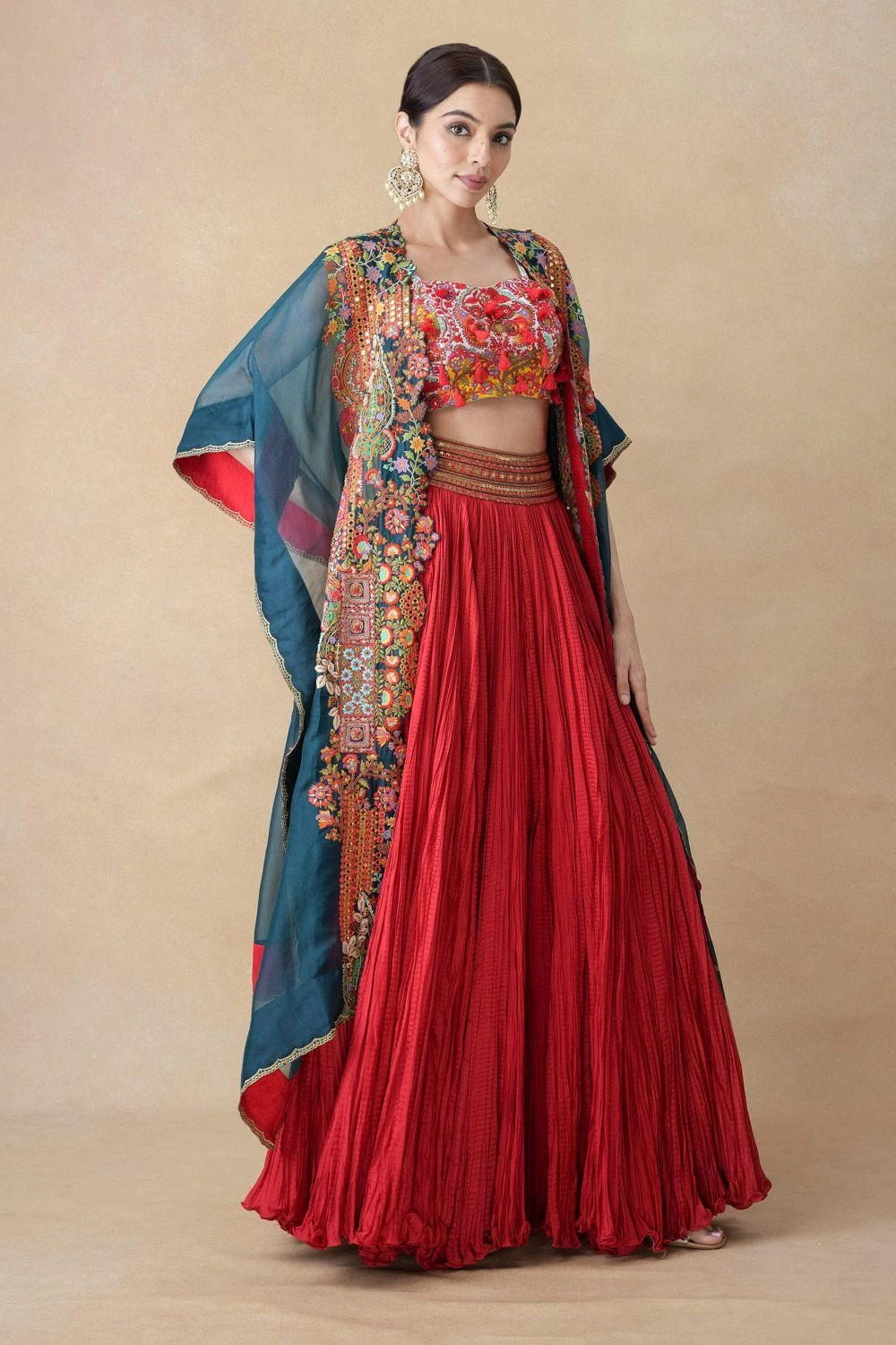 Debyani Red Floral Multi-Thread Embroidered Lehenga Set 6 Debyani Red Floral Multi-Thread Embroidered Lehenga Set - Image 4