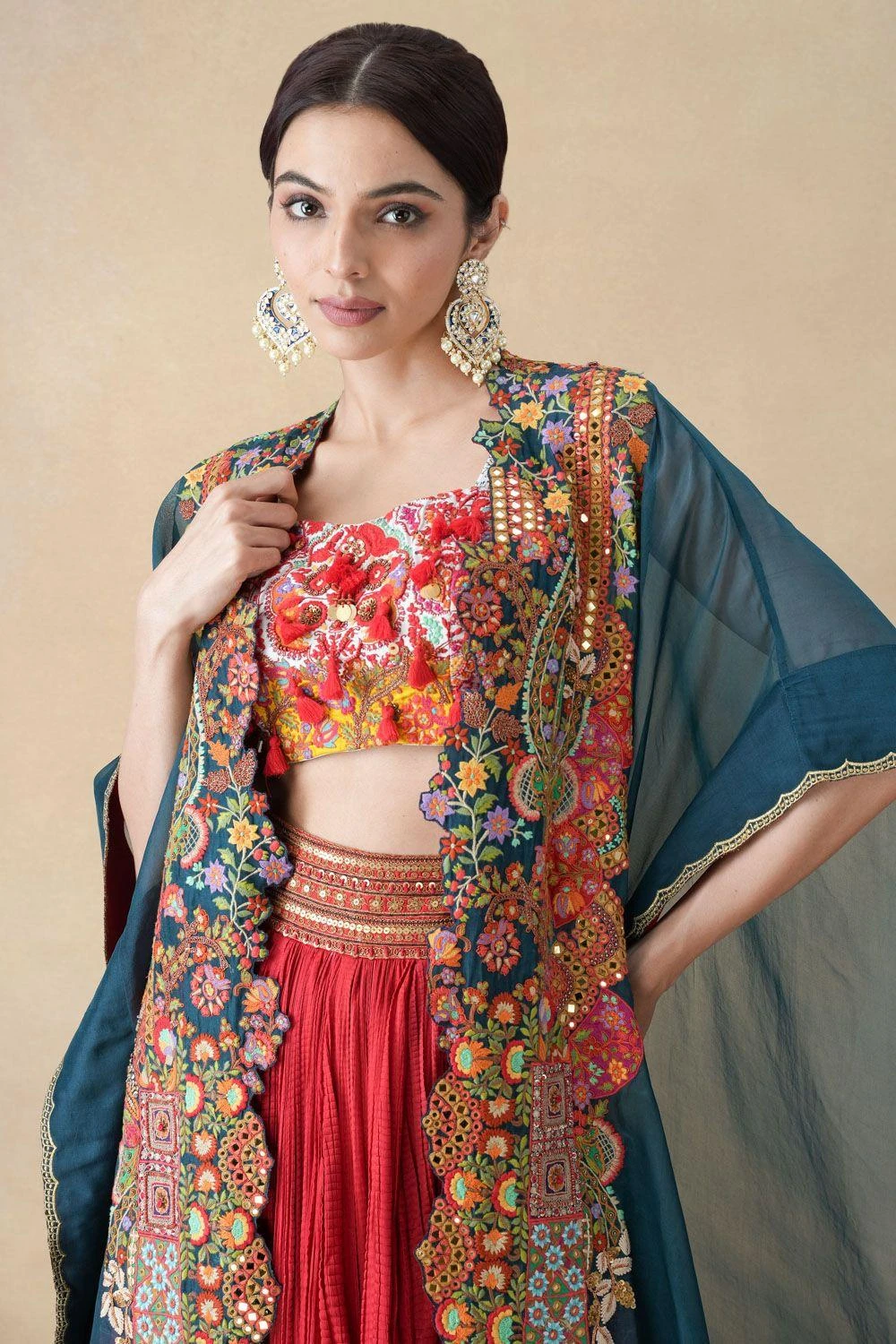 Debyani Red Floral Multi-Thread Embroidered Lehenga Set 7 Debyani Red Floral Multi-Thread Embroidered Lehenga Set - Image 5