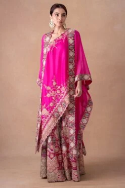 Anamika Khanna Vibrant Pink Floral & Sequin Adorned Sharara Set