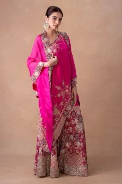 Anamika Khanna Vibrant Pink Floral & Sequin Adorned Sharara Set -Divine Couture 12124ak25 3