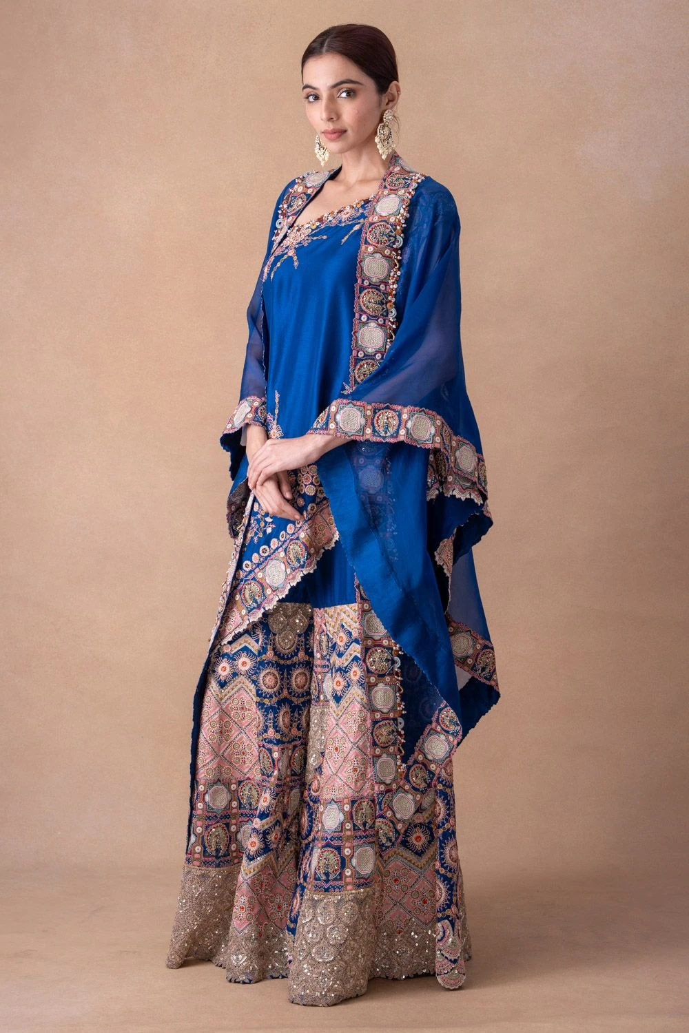 Anamika Khanna Royal Blue Floral & Sequin Adorned Sharara Set 4 Anamika Khanna Royal Blue Floral & Sequin Adorned Sharara Set - Image 2