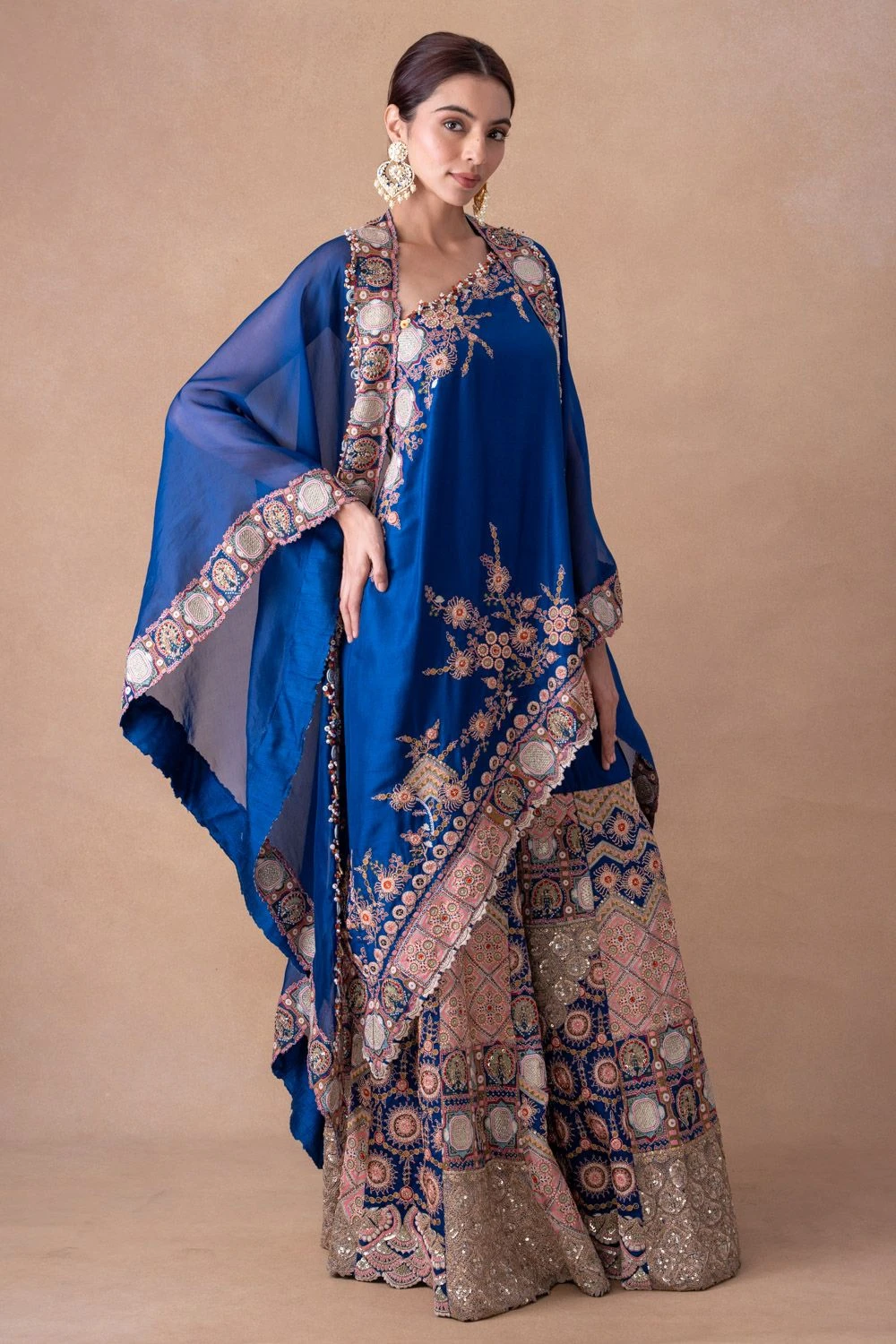 Anamika Khanna Royal Blue Floral & Sequin Adorned Sharara Set 5 Anamika Khanna Royal Blue Floral & Sequin Adorned Sharara Set - Image 3