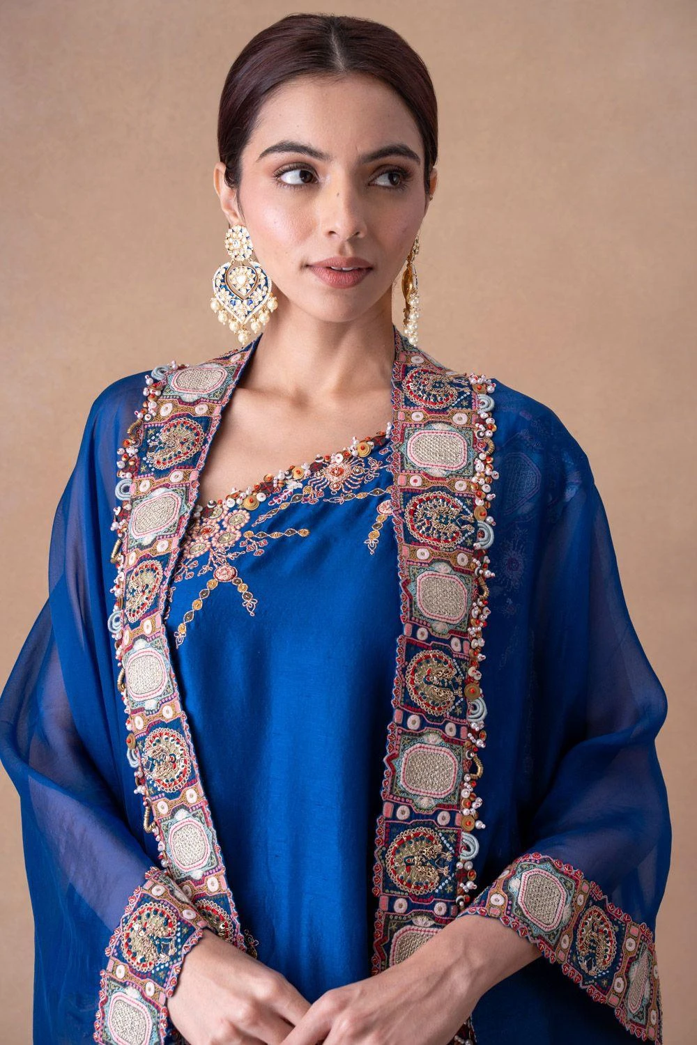 Anamika Khanna Royal Blue Floral & Sequin Adorned Sharara Set 6 Anamika Khanna Royal Blue Floral & Sequin Adorned Sharara Set - Image 4