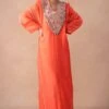 Anamika Khanna Coral Pink Floral & Sequin Adorned Kaftan Set -Divine Couture 12124ak39 1