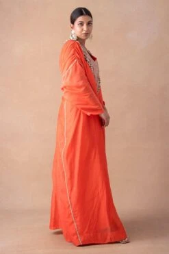 Anamika Khanna Coral Pink Floral & Sequin Adorned Kaftan Set -Divine Couture 12124ak39 2