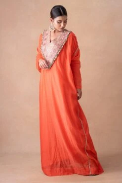 Anamika Khanna Coral Pink Floral & Sequin Adorned Kaftan Set -Divine Couture 12124ak39 3