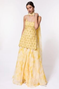 DUARA Tie & Dye Yellow Embellished Sharara Set