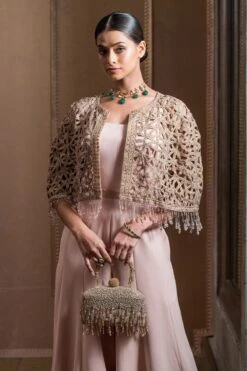 Tarun Tahiliani Old Rose Cutwork Cape & Jumpsuit Set -Divine Couture 12623tt22 3