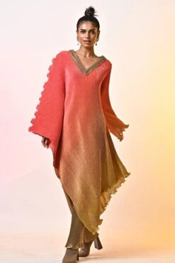 Kiran Uttam Ghosh Coral Ombre Hand Embellished Kaftan