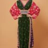 Siddhartha Bansal Green & Pink Floral Pleated Kaftan -Divine Couture 12sbk6 1