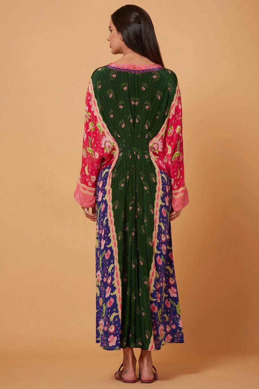 Siddhartha Bansal Green & Pink Floral Pleated Kaftan 5 Siddhartha Bansal Green & Pink Floral Pleated Kaftan - Image 3