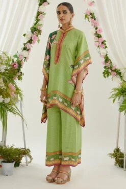 Rajdeep Ranawat Lime Green Band Collar Kaftan Set -Divine Couture 1303rr01 4 1