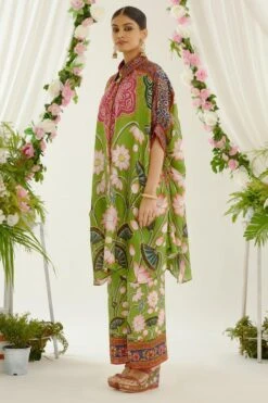 Rajdeep Ranawat Green Kamara Gathered Sleeve Tunic Set -Divine Couture 1303rr05 2 1