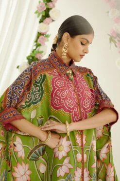 Rajdeep Ranawat Green Kamara Gathered Sleeve Tunic Set -Divine Couture 1303rr05 4 1