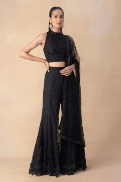 Mishru Black Embroidered Sharara Set