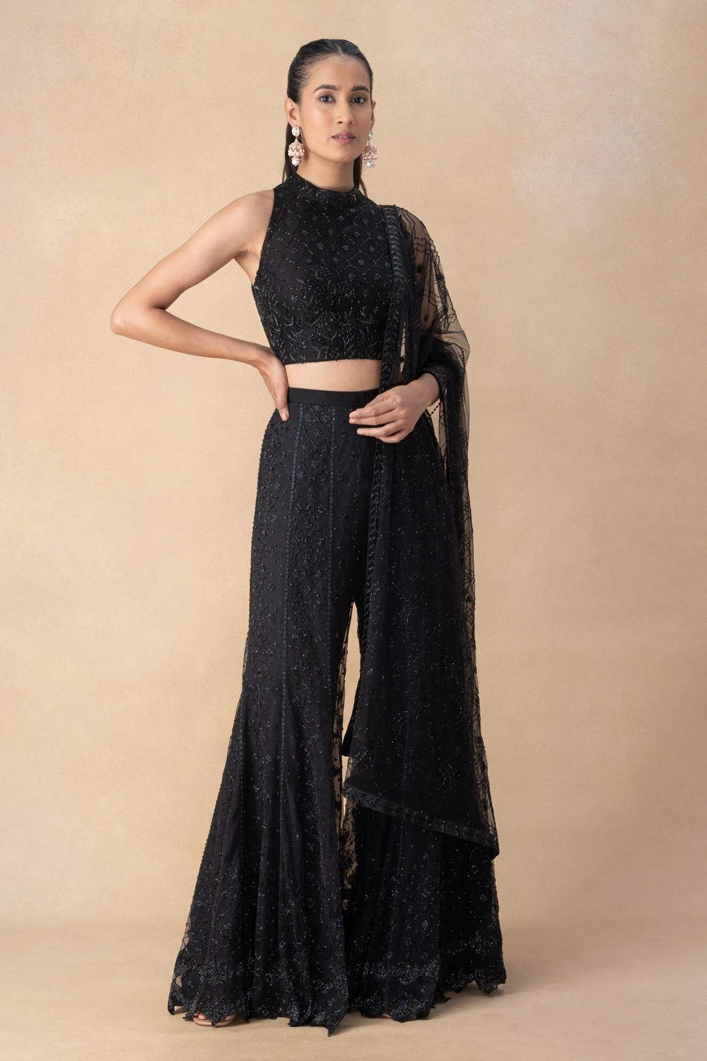 Mishru Black Embroidered Sharara Set 3 Mishru Black Embroidered Sharara Set