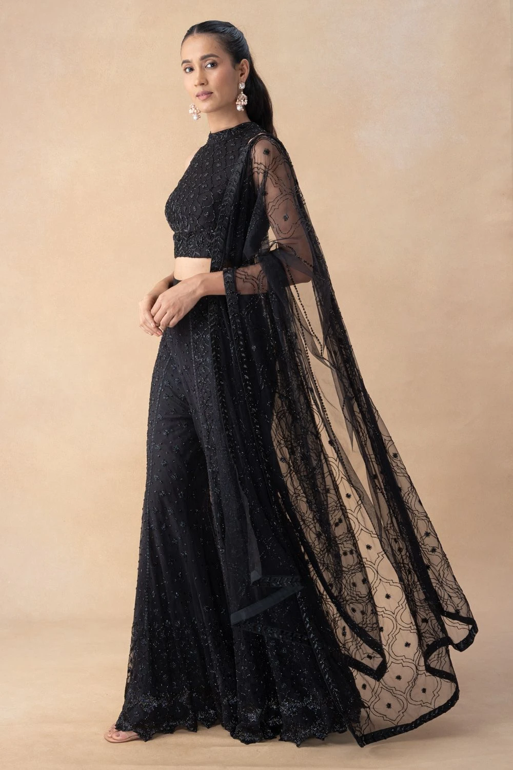 Mishru Black Embroidered Sharara Set 5 Mishru Black Embroidered Sharara Set - Image 3