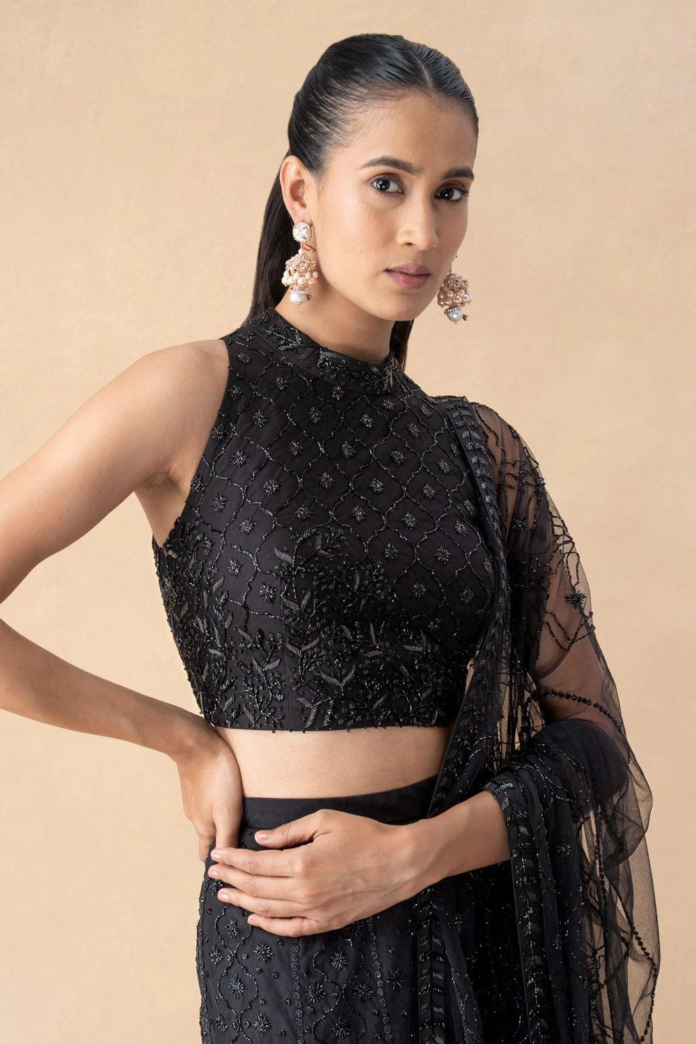 Mishru Black Embroidered Sharara Set 6 Mishru Black Embroidered Sharara Set - Image 4