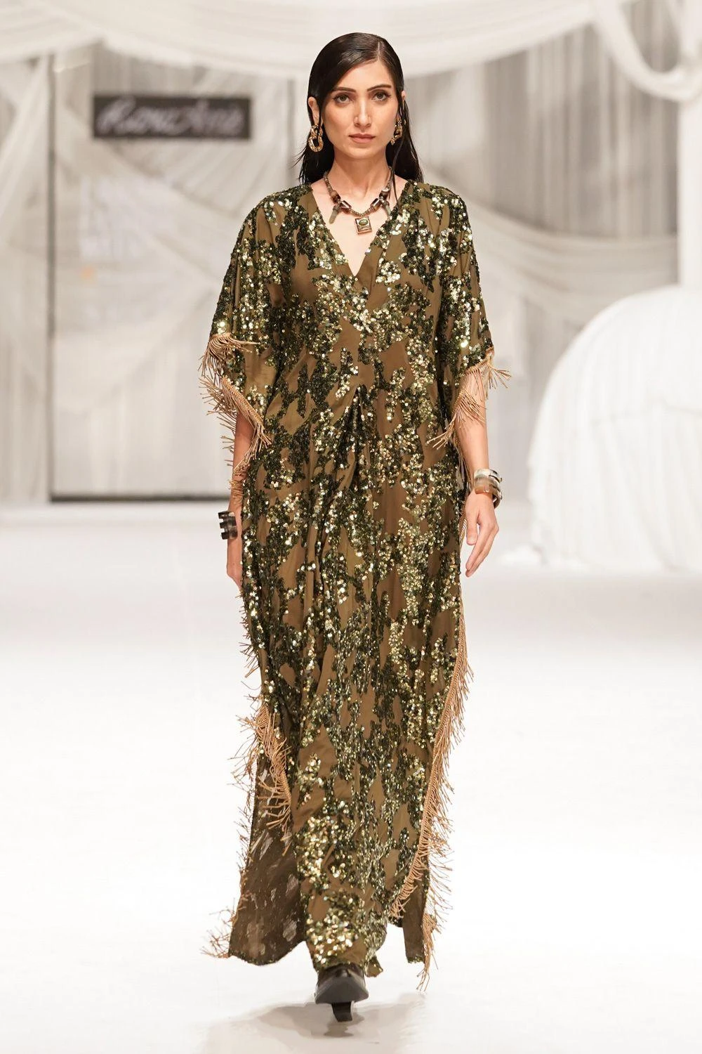 Rara Avis Olive Gold V-neck Kaftan 3 Rara Avis Olive Gold V-neck Kaftan