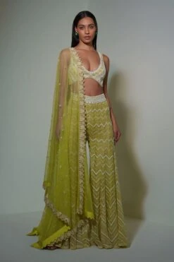 Ritika Mirchandani Lime Green Cutwork Embroidered Sharara Set