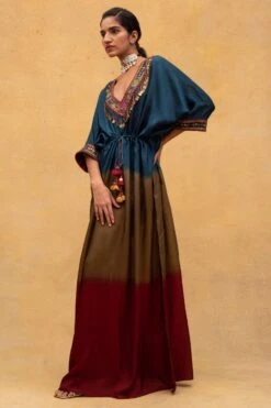 CAPISVIRLEO Embroidered V-neck Tie & Dye Kaftan -Divine Couture 132cp10 3