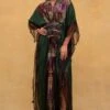 CAPISVIRLEO Brown & Olive Habutai Silk Kaftan -Divine Couture 132cp2 1