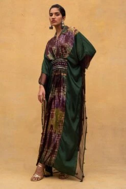 CAPISVIRLEO Brown & Olive Habutai Silk Kaftan -Divine Couture 132cp2 3