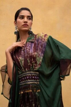 CAPISVIRLEO Brown & Olive Habutai Silk Kaftan -Divine Couture 132cp2 4