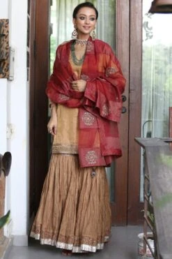 Rhua Antique Gold Aari Embroidered Sharara Set