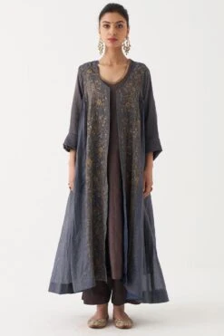 Rhua Brown Habutai Silk Kurta Set