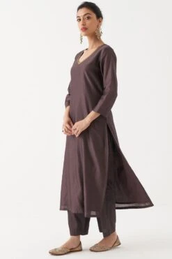 Rhua Brown Habutai Silk Kurta Set -Divine Couture 1411rhua6 4