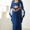 Mishru Navy Blue Aret Cape Set -Divine Couture 1423ms29 1