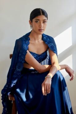 Mishru Navy Blue Aret Cape Set -Divine Couture 1423ms29 3