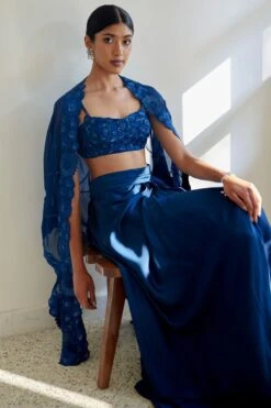 Mishru Navy Blue Aret Cape Set -Divine Couture 1423ms29 4
