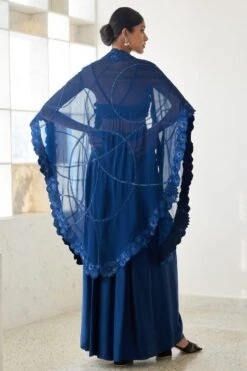 Mishru Navy Blue Aret Cape Set -Divine Couture 1423ms29 5