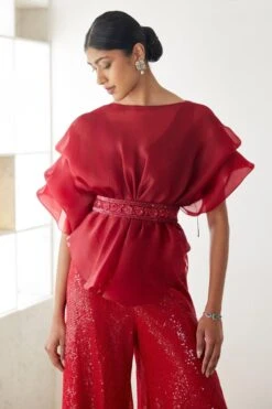 Mishru Red Malva Pant Set -Divine Couture 1423ms32 3