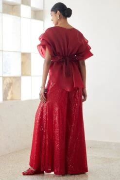 Mishru Red Malva Pant Set -Divine Couture 1423ms32 4
