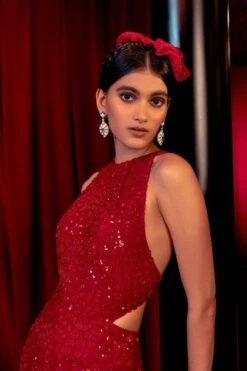 Mishru Red Embellished Leyla Jumpsuit -Divine Couture 142mru20 3