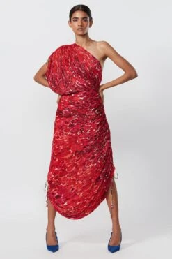 Saaksha & Kinni Red Floral Micro Pleated Sari Dress