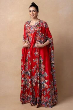 Anamika Khanna Red Embellished Cape Set 9 Anamika Khanna Red Embellished Cape Set -Divine Couture 14623ak9 2
