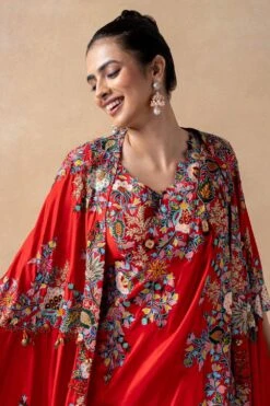 Anamika Khanna Red Embellished Cape Set 10 Anamika Khanna Red Embellished Cape Set -Divine Couture 14623ak9 4