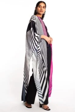 Amit Aggarwal Pink & Black Striped Cape -Divine Couture 149aa9 3