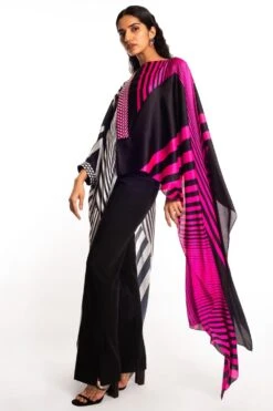 Amit Aggarwal Pink & Black Striped Cape -Divine Couture 149aa9 4