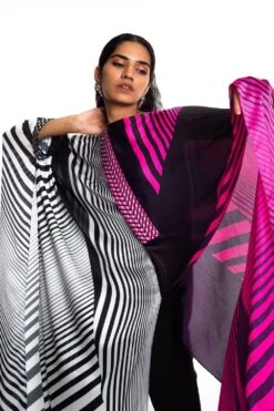 Amit Aggarwal Pink & Black Striped Cape -Divine Couture 149aa9 5