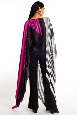 Amit Aggarwal Pink & Black Striped Cape -Divine Couture 149aa9 6