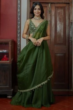 Arpita Mehta Solid Green Sharara With Hand Embroidered Drape