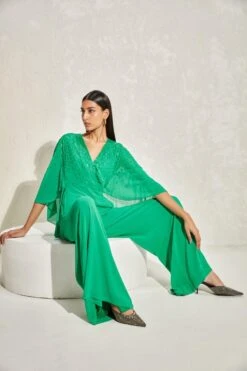 Namrata Joshipura Kelly Green Metallic Quad Jumpsuit -Divine Couture 1532023nj1 3
