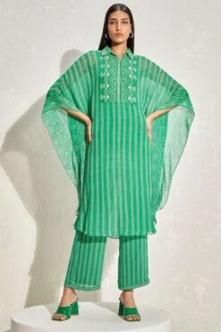 Namrata Joshipura Kelly Green Striped Kaftan Set -Divine Couture 1532023nj18 2
