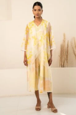 Arcvsh By Pallavi Singh Yellow Petal Printed Jacket & Jumpsuit